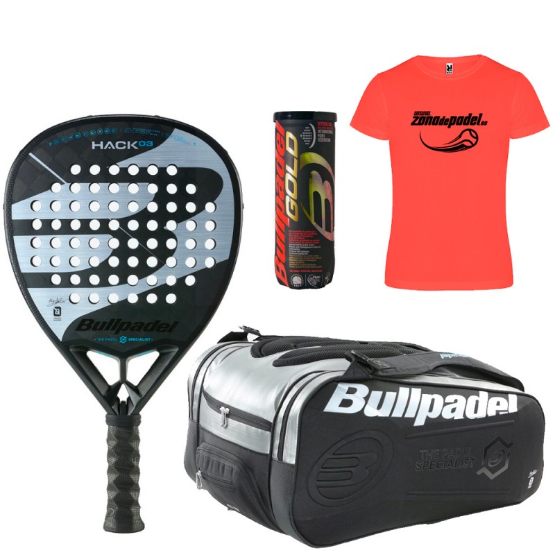 Pack Bullpadel Hack 03 2023 + Padeltas + Ballen + T-shirt