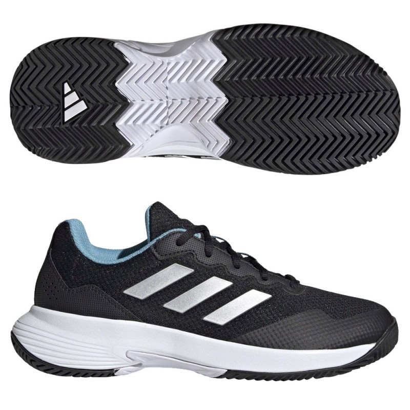 Padelschoenen Adidas gamecourt 2 w core zwart zilver blauw 2023 Padelschoenen Adidas gamecourt 2 w core zwart zilver blauw 2023