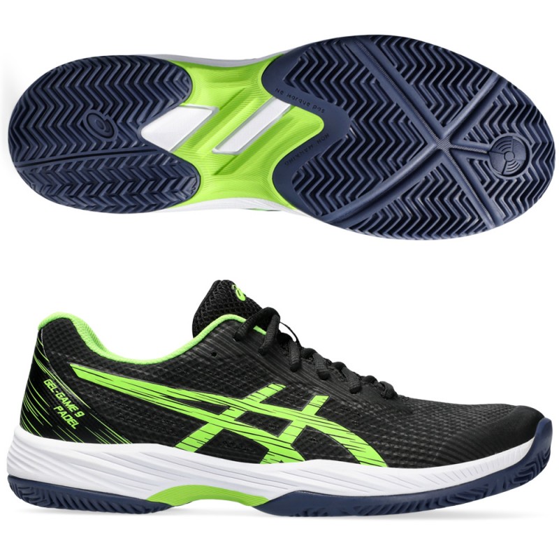Asics Gel Game 9 Padel black electric lime heren 2024 Asics Gel Game 9 Padel black electric lime heren 2024