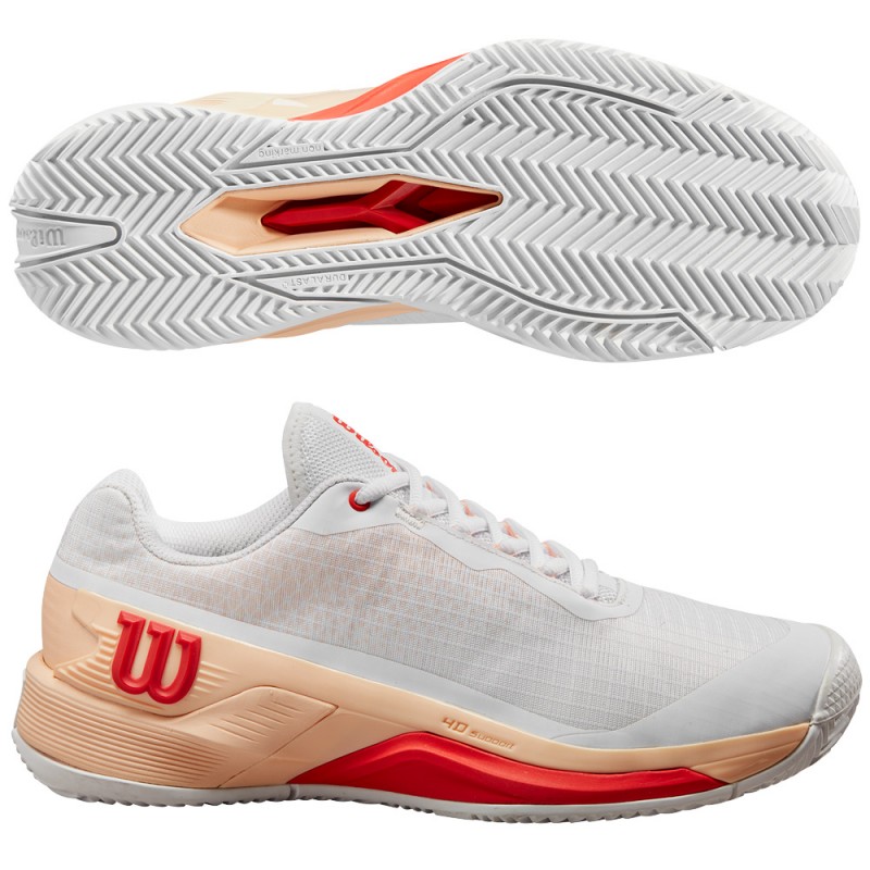 Wilson Rush Pro 4.0 W Clay white peach dames 2024 Wilson Rush Pro 4.0 W Clay white peach dames 2024
