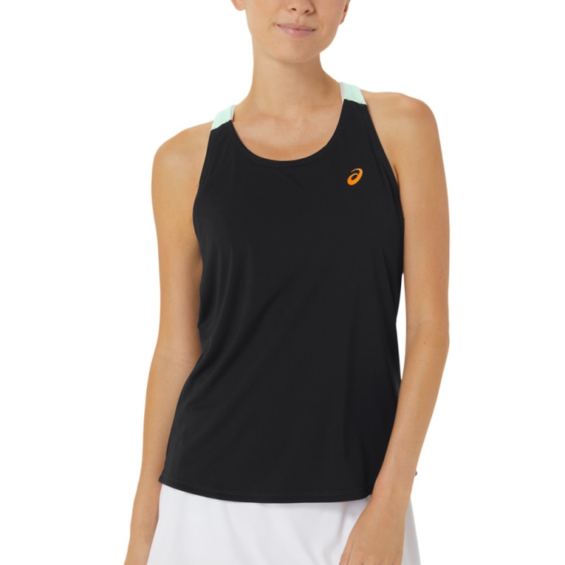 Asics Court Tank black zwart en mint t-shirt Asics Court Tank black zwart en mint t-shirt