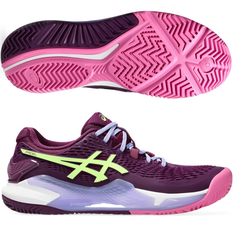 Asics Gel Resolution 9 Padel deep mauve lime green dames 2024 Asics Gel Resolution 9 Padel deep mauve lime green dames 2024