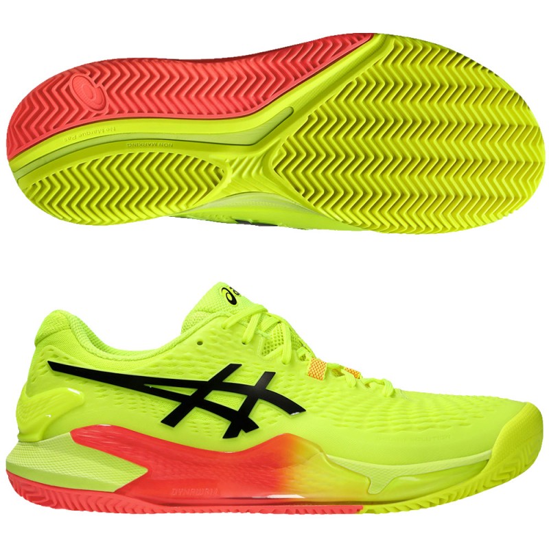 Asics Resolution 9 Clay Paris safety yellow black heren 2024 Asics Resolution 9 Clay Paris safety yellow black heren 2024