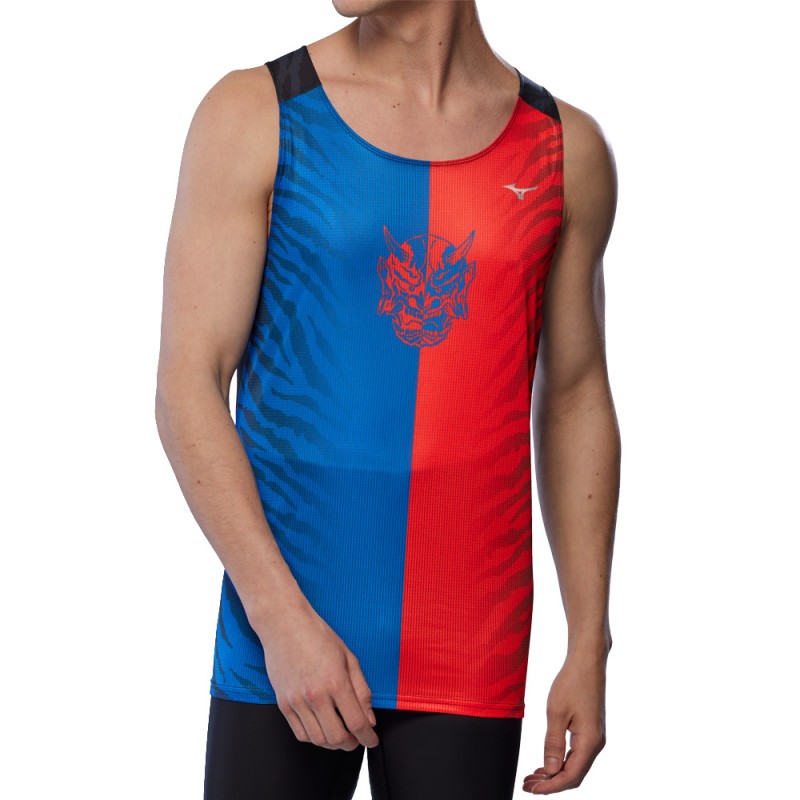 Mizuno Dryaeroflow Graphic Tank rood blauwe T-Shirt