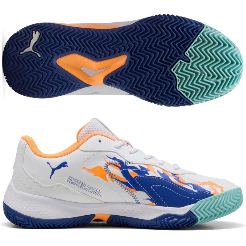 Puma Nova Smash wit levendig blauw 2025 padelschoenen Puma Nova Smash wit levendig blauw 2025 padelschoenen