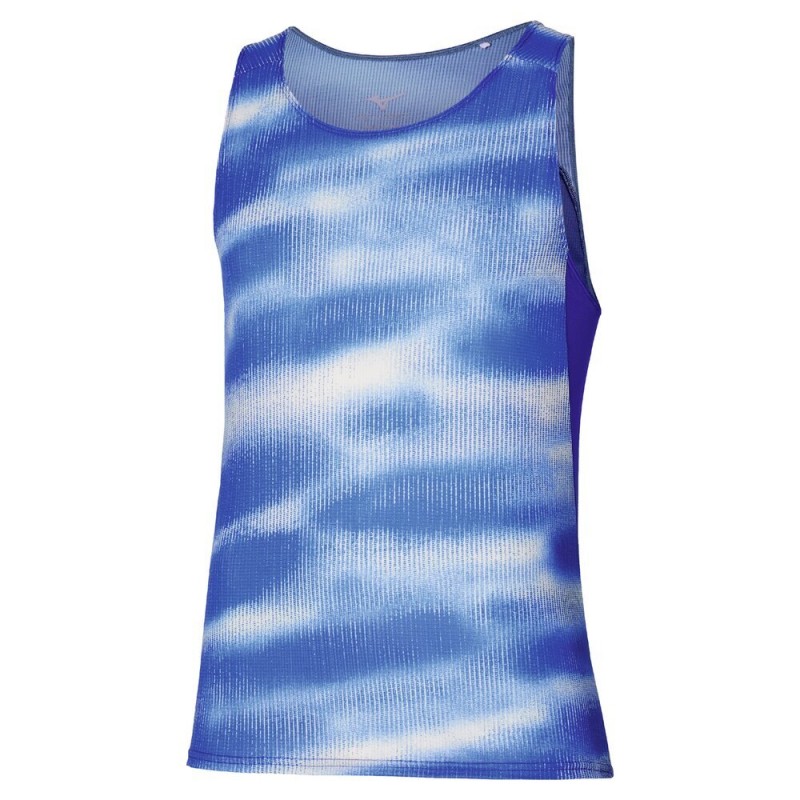 Mizuno Dryaeroflow Graphic Tank blauw wit T-shirt Mizuno Dryaeroflow Graphic Tank blauw wit T-shirt